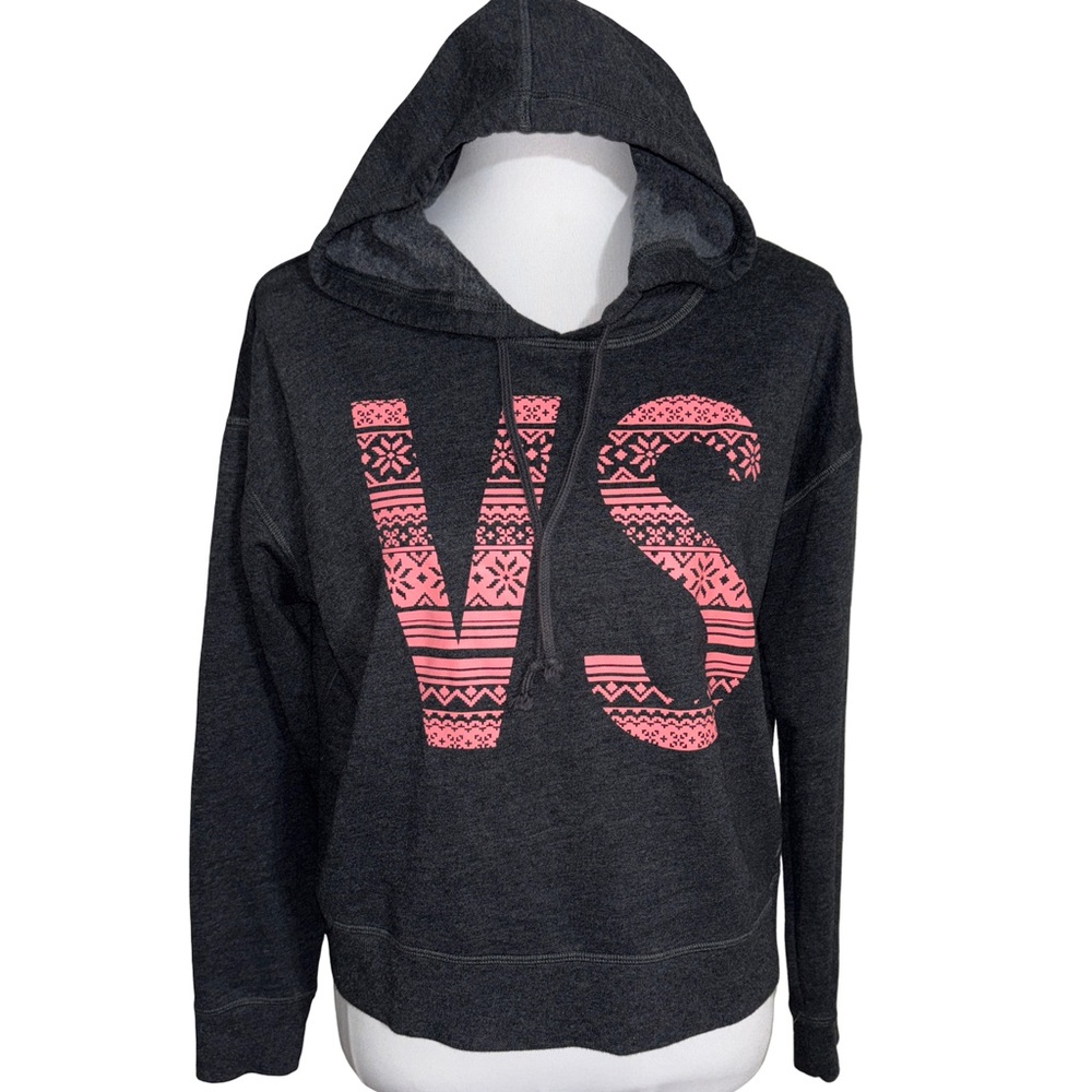 Victoria's Secret Charcoal Hoodie with Pink Pattern